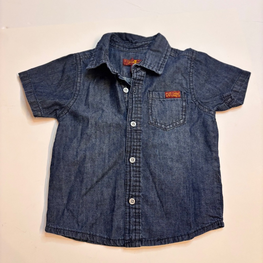 Seven for all Mankind Kids Denim Chambray Short Sleeve Button Up Shirt 18M jean‎